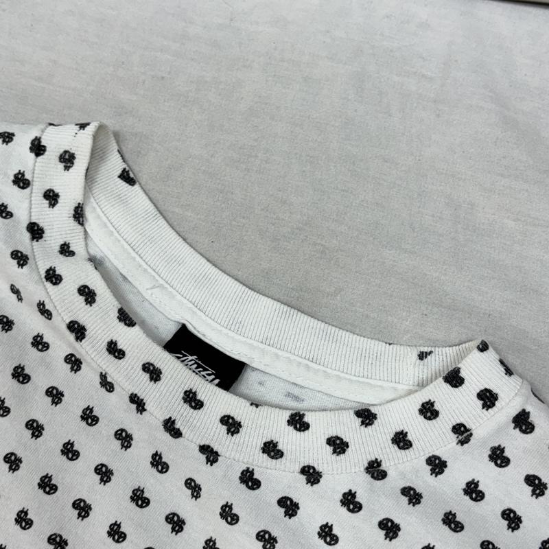 ステューシー STUSSY Tシャツ 半袖 ロゴ 総柄 ストックロゴ ビッグサイズ 半袖 クルーネック Tシャツ XL 白 / ホワイト / white X 黒 / ブラック / black メンズ USED 古着 中古 50161524