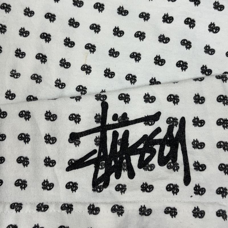 ステューシー STUSSY Tシャツ 半袖 ロゴ 総柄 ストックロゴ ビッグサイズ 半袖 クルーネック Tシャツ XL 白 / ホワイト / white X 黒 / ブラック / black メンズ USED 古着 中古 50161524