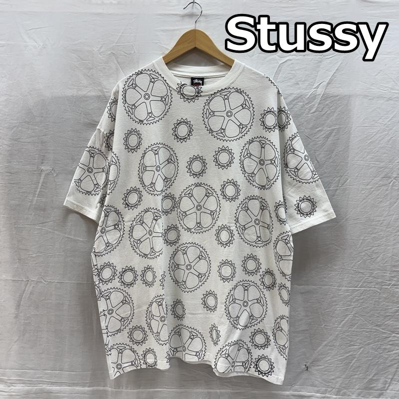ステューシー STUSSY Tシャツ 半袖 00年代 ギア 歯車 総柄 プリント クルーネック Tシャツ ビッグサイズ 00s XXL 白 / ホワイト / white メンズ USED 古着 中古 50161525