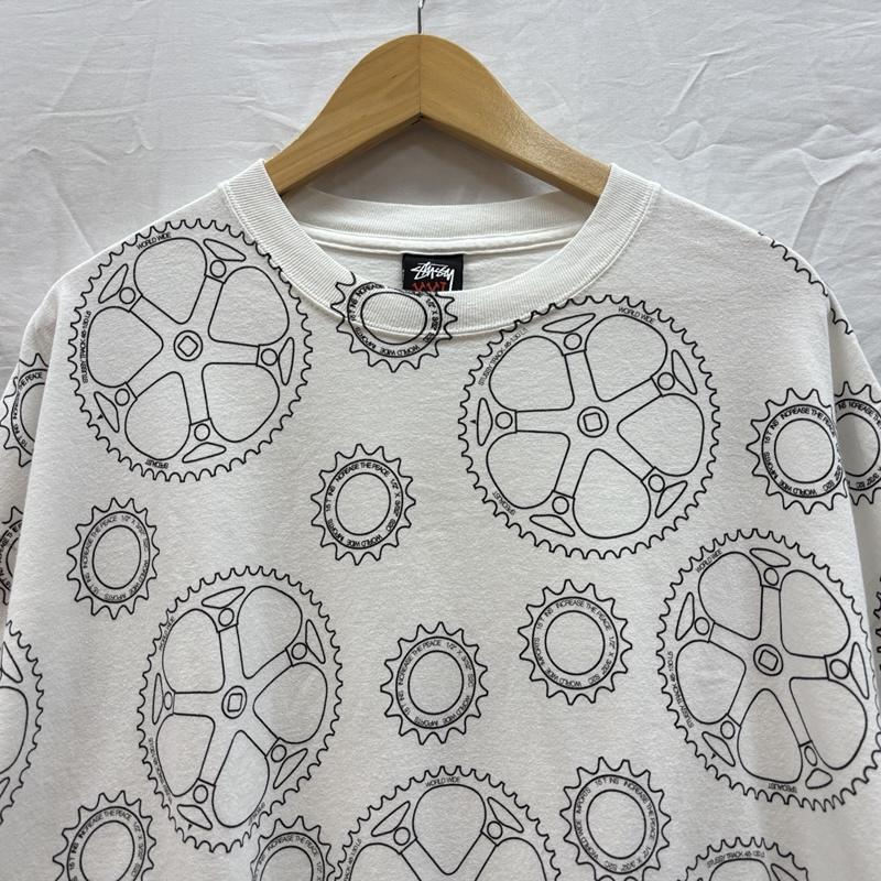 ステューシー STUSSY Tシャツ 半袖 00年代 ギア 歯車 総柄 プリント クルーネック Tシャツ ビッグサイズ 00s XXL 白 / ホワイト / white メンズ USED 古着 中古 50161525