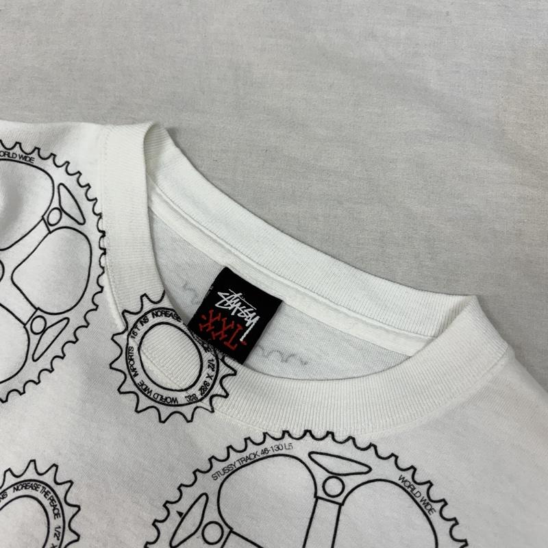 ステューシー STUSSY Tシャツ 半袖 00年代 ギア 歯車 総柄 プリント クルーネック Tシャツ ビッグサイズ 00s XXL 白 / ホワイト / white メンズ USED 古着 中古 50161525