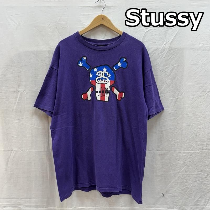 ステューシー STUSSY Tシャツ 半袖 00年代 星条旗柄 スカル Sリンク クルーネック 半袖 Tシャツ 00s XL メンズ USED 古着 中古 50161527