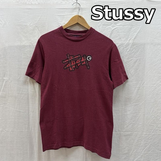 ステューシー STUSSY Tシャツ 半袖 90年代 ビンテージ USA製 チェックロゴ クルーネック 半袖 Tシャツ 90s VINTAGE S えんじ / ワインレッド / dark red メンズ USED 古着 中古 50161531