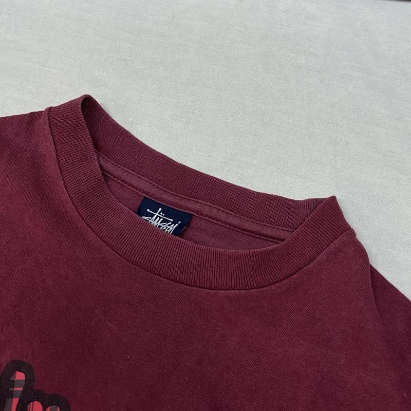 ステューシー STUSSY Tシャツ 半袖 90年代 ビンテージ USA製 チェックロゴ クルーネック 半袖 Tシャツ 90s VINTAGE S えんじ / ワインレッド / dark red メンズ USED 古着 中古 50161531
