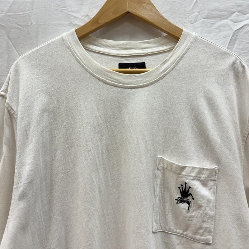 ステューシー STUSSY Tシャツ 半袖 クラウンロゴ 刺繍 ポケット Tシャツ ポケT ビッグサイズ XL 白 / ホワイト / white メンズ USED 古着 中古 50161532
