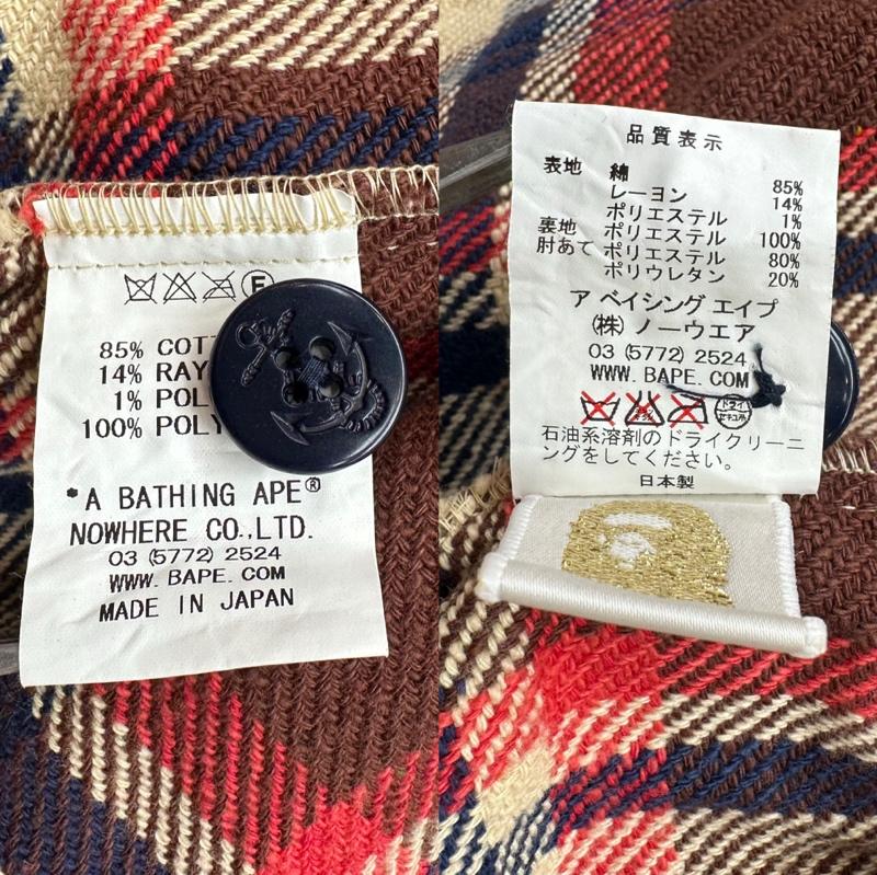アベイシングエイプ A BATHING APE シャツ、ブラウス 長袖 エルボーパッチ ラブジェネ チェック フランネル シャツ S メンズ USED 古着 中古 50161550