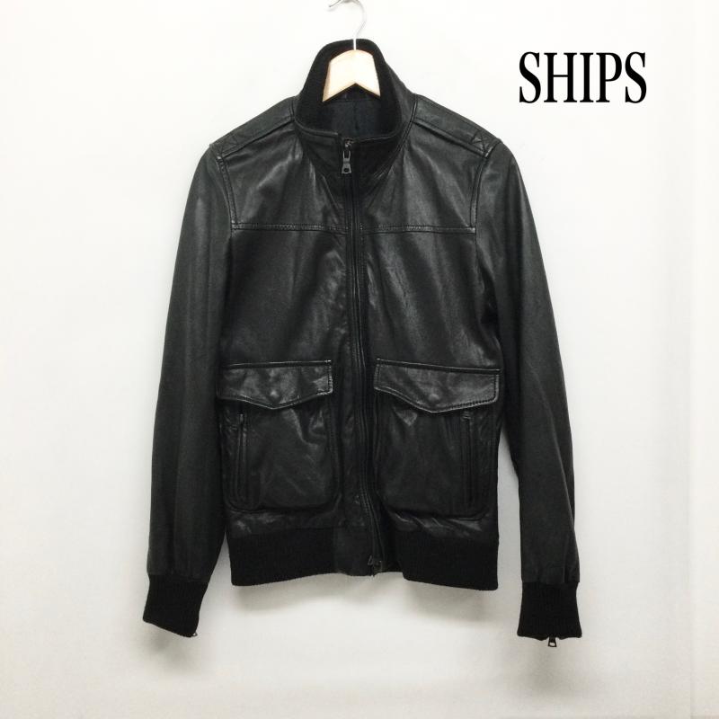 シップスジェットブルー SHIPS JET BLUE ジャケット、上着 レザージャケット SHIPS JET BLUE レザージャケット ブルゾン 羊革 BLK 114-32-0365 S 無地 黒 / ブラック / black メンズ USED 古着 中古 50161555