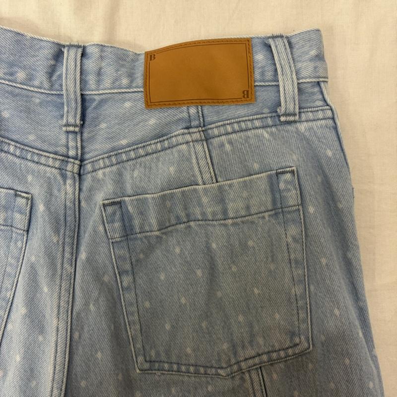 イエナラブークル IENA LA BOUCLE パンツ デニム、ジーンズ ソフトデニムスクウェアドットシルエットパンツ ドット柄 水玉 light blue 36 日本製 36 ドット 水色 / ライトブルー / レディース USED 古着 中古 50161559