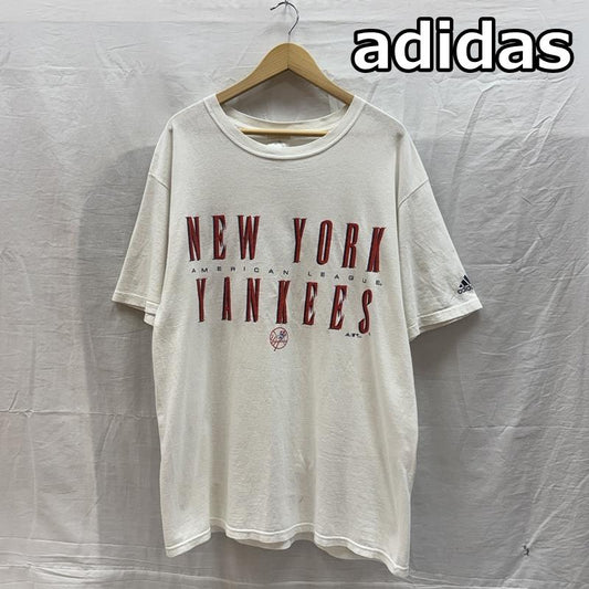 アディダス adidas Tシャツ 半袖 2003年 ニューヨーク ヤンキース ロゴ クルーネック Tシャツ 00s 00年代 YANKEES MLB M 白 / ホワイト / white メンズ USED 古着 中古 50161585