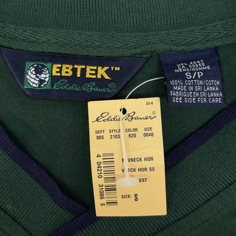 エディーバウアー Eddie Bauer Tシャツ 半袖 90年代 ビンテージ EBTEK パネル切替し Vネック Tシャツ 90s VINTAGE S 緑 / グリーン / green X 白 / ホワイト / white メンズ USED 古着 中古 50161600