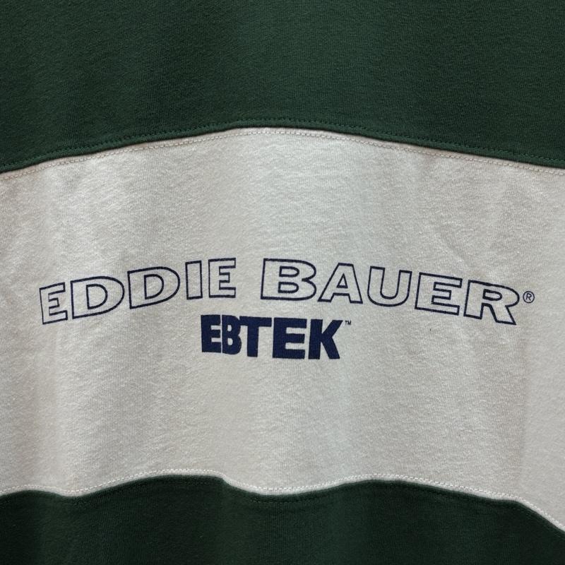 エディーバウアー Eddie Bauer Tシャツ 半袖 90年代 ビンテージ EBTEK パネル切替し Vネック Tシャツ 90s VINTAGE S 緑 / グリーン / green X 白 / ホワイト / white メンズ USED 古着 中古 50161600