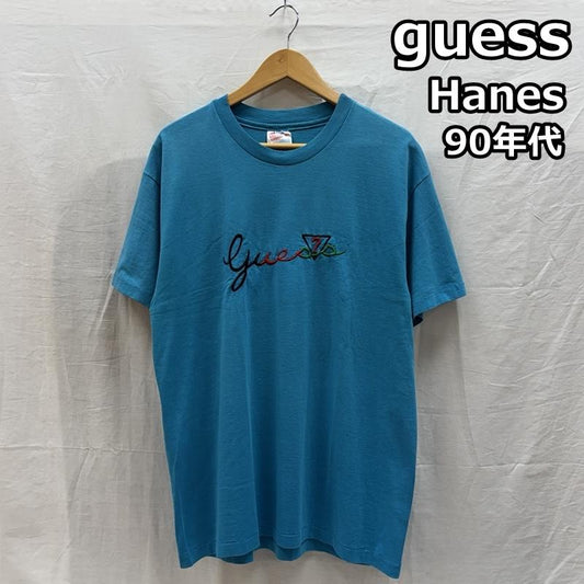 ゲス Guess Tシャツ 半袖 90年代 ビンテージ USA製 Hanes ヘインズ 筆記体 刺繍ロゴ Tシャツ 90s VINTAGE L メンズ USED 古着 中古 50161601
