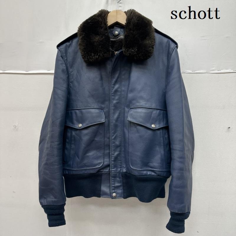ショット schott ジャケット、上着 レザージャケット USA製 G-1 ボア ライナー フライト レザー ジャケット 674 US 40 紺 / ネイビー / navy メンズ USED 古着 中古 50161606