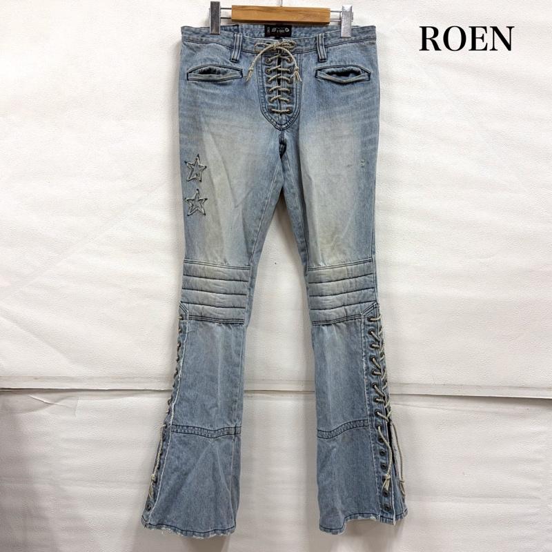 ロエン ROEN パンツ デニム、ジーンズ 初期 レースアップ フレアデニム HIROMU TAKAHARA スター 刺繍 Y2K ヴィンテージ 2 ダメージ加工 水色 / ライトブルー / メンズ USED 古着 中古 50161667