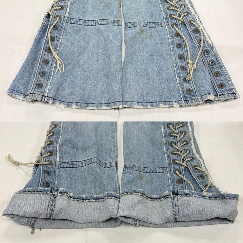 ロエン ROEN パンツ デニム、ジーンズ 初期 レースアップ フレアデニム HIROMU TAKAHARA スター 刺繍 Y2K ヴィンテージ 2 ダメージ加工 水色 / ライトブルー / メンズ USED 古着 中古 50161667