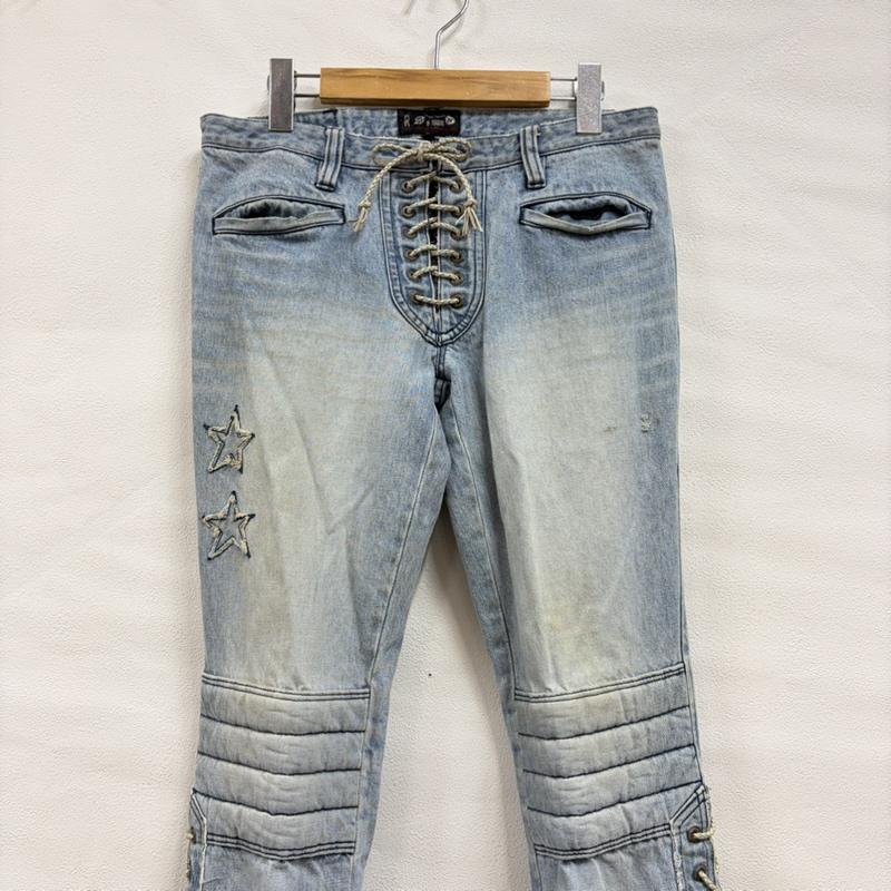 ロエン ROEN パンツ デニム、ジーンズ 初期 レースアップ フレアデニム HIROMU TAKAHARA スター 刺繍 Y2K ヴィンテージ 2 ダメージ加工 水色 / ライトブルー / メンズ USED 古着 中古 50161667
