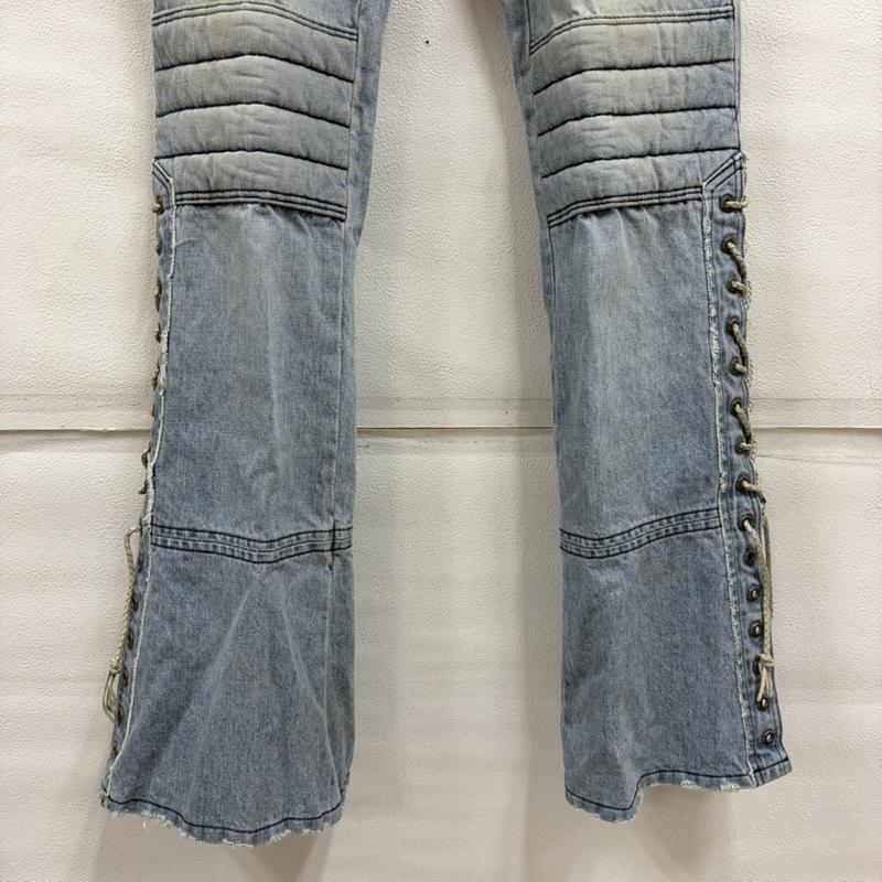 ロエン ROEN パンツ デニム、ジーンズ 初期 レースアップ フレアデニム HIROMU TAKAHARA スター 刺繍 Y2K ヴィンテージ 2 ダメージ加工 水色 / ライトブルー / メンズ USED 古着 中古 50161667