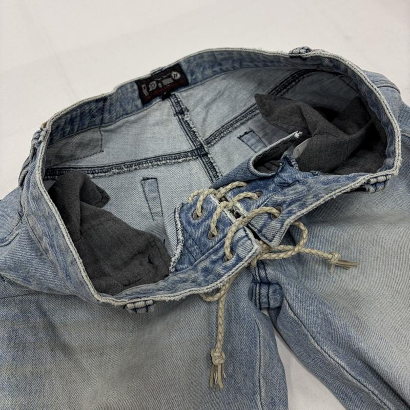 ロエン ROEN パンツ デニム、ジーンズ 初期 レースアップ フレアデニム HIROMU TAKAHARA スター 刺繍 Y2K ヴィンテージ 2 ダメージ加工 水色 / ライトブルー / メンズ USED 古着 中古 50161667