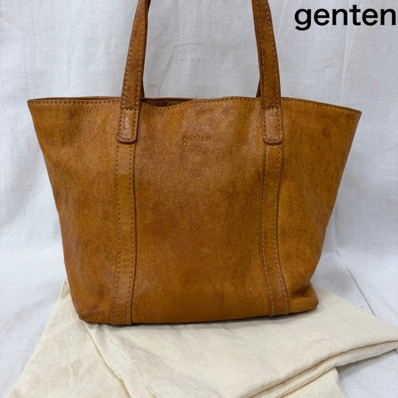 ゲンテン genten トートバッグ トートバッグ レザートートバッグ ロゴ キャメルブラウン - ロゴ、文字 キャメル / キャメル / レディース USED 古着 中古 50161670