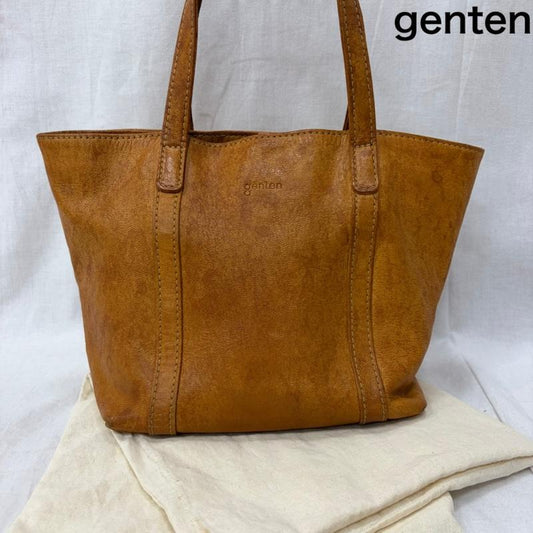 ゲンテン genten トートバッグ トートバッグ レザートートバッグ ロゴ キャメルブラウン - ロゴ、文字 キャメル / キャメル / レディース USED 古着 中古 50161670
