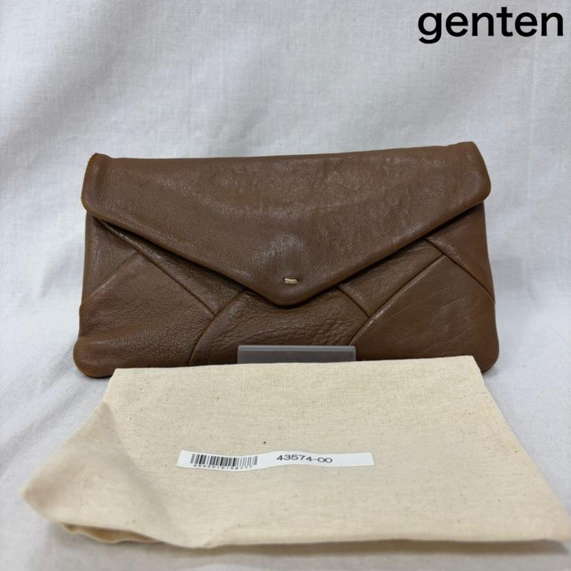 ゲンテン genten 財布 長財布 レザー エンベロープ財布 レター型 長財布 ナッパレザー ベージュブラウン 無地 ベージュ / ベージュ / beige レディース USED 古着 中古 50161673