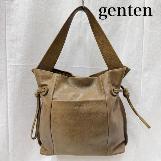 ゲンテン genten トートバッグ トートバッグ ソーロ レザートートバッグ ワンショルダー ブラウンベージュ - ロゴ、文字 ベージュ / ベージュ / beige レディース USED 古着 中古 50161674