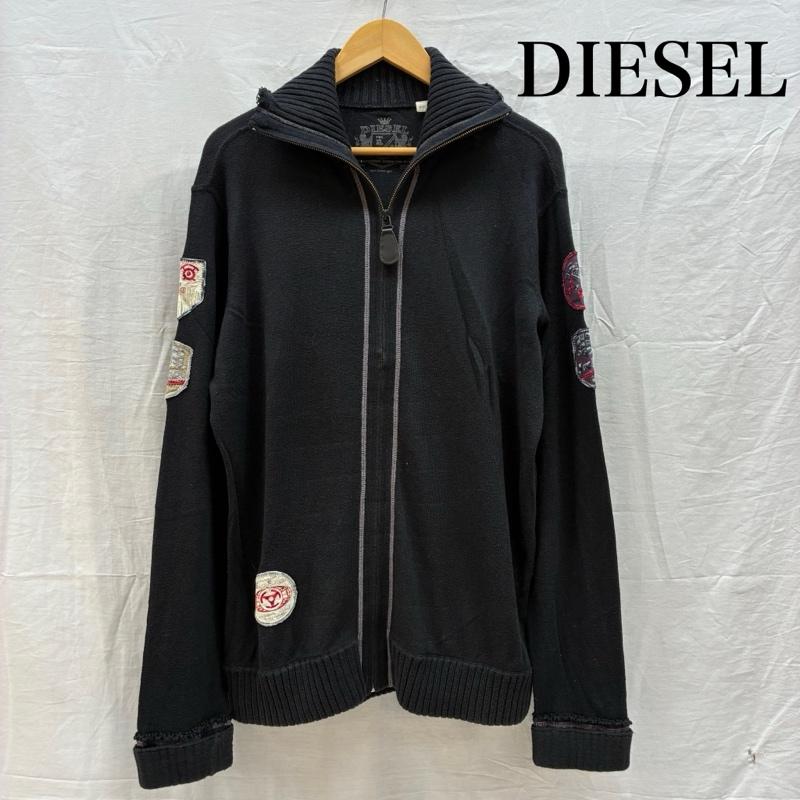 ディーゼル DIESEL ニット、セーター 長袖 ロゴ ワッペン ジップアップ ドライバーズ ニット セーター カーディガン XL メンズ USED 古着 中古 50161681