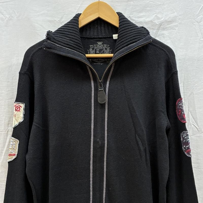 ディーゼル DIESEL ニット、セーター 長袖 ロゴ ワッペン ジップアップ ドライバーズ ニット セーター カーディガン XL メンズ USED 古着 中古 50161681