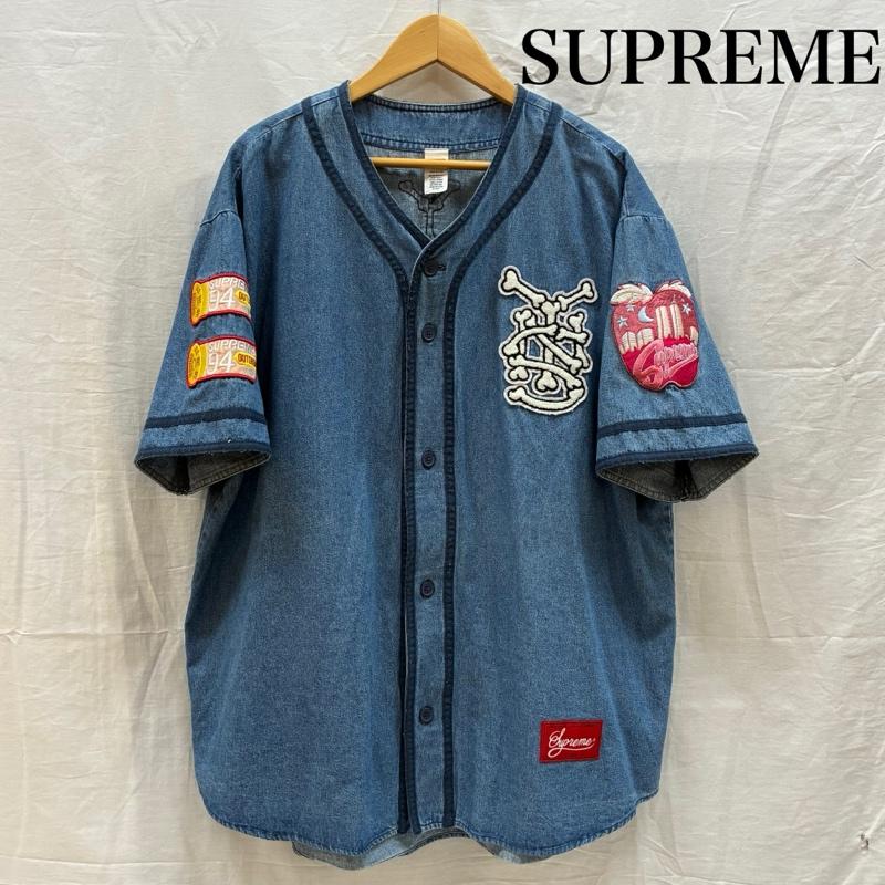 シュプリーム Supreme シャツ、ブラウス 半袖 21ss Patches Denim Baseball Jersey パッチ デニム ベースボール ジャージー SUP-SS21-237 L メンズ USED 古着 中古 50161709