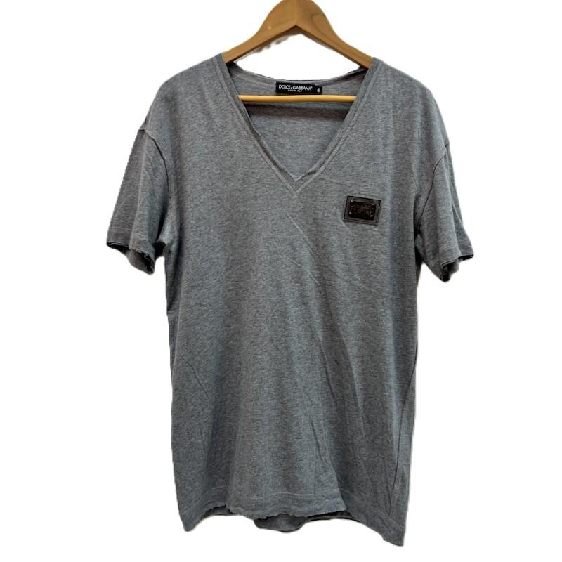 ドルチェアンドガッバーナ DOLCE&GABBANA Tシャツ 半袖 ロゴプレート ダメージ加工 Vネック Tシャツ 46 灰 / グレー / gray メンズ USED 古着 中古 50161755
