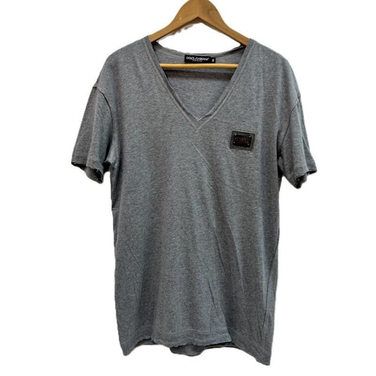 ドルチェアンドガッバーナ DOLCE&GABBANA Tシャツ 半袖 ロゴプレート ダメージ加工 Vネック Tシャツ 46 灰 / グレー / gray メンズ USED 古着 中古 50161755
