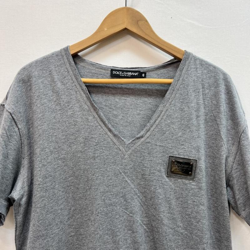 ドルチェアンドガッバーナ DOLCE&GABBANA Tシャツ 半袖 ロゴプレート ダメージ加工 Vネック Tシャツ 46 灰 / グレー / gray メンズ USED 古着 中古 50161755