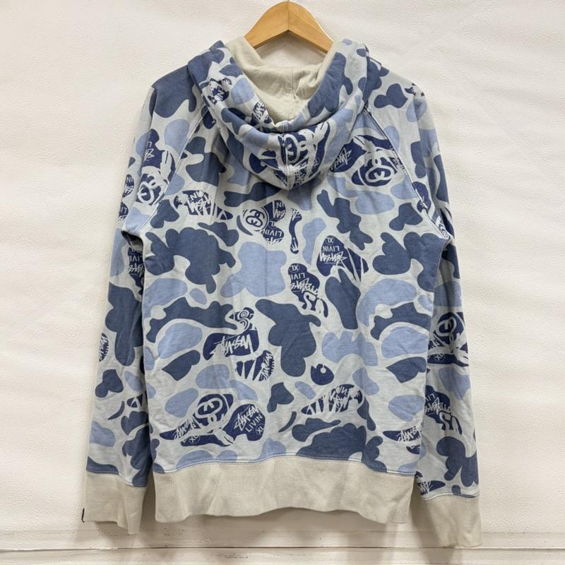 ステューシー STUSSY パーカー 長袖 カモフラ 迷彩 ロゴ 総柄 ジップアップ フルジップ パーカー スウェット S ロゴ、文字 X プリント X カモフラージュ柄・迷彩 青 / ブルー / blue X 灰 / グレー / gray X 紺 / ネイビー / navy メンズ USED 古着 中古 50161778