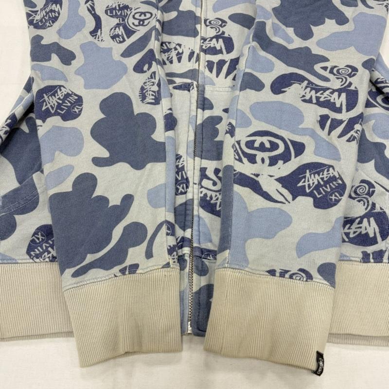ステューシー STUSSY パーカー 長袖 カモフラ 迷彩 ロゴ 総柄 ジップアップ フルジップ パーカー スウェット S ロゴ、文字 X プリント X カモフラージュ柄・迷彩 青 / ブルー / blue X 灰 / グレー / gray X 紺 / ネイビー / navy メンズ USED 古着 中古 50161778