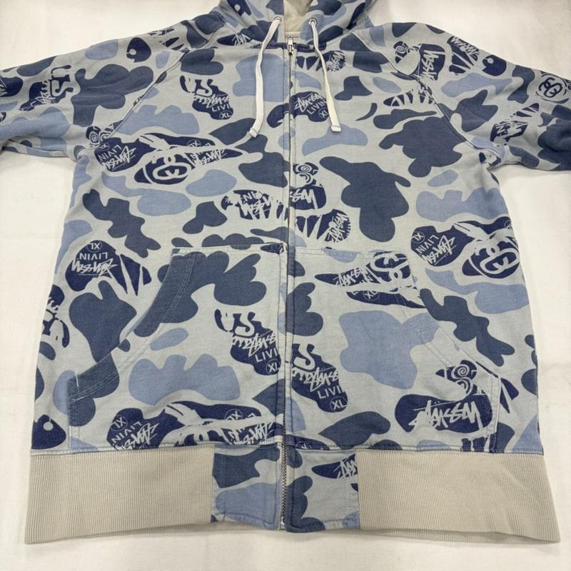 ステューシー STUSSY パーカー 長袖 カモフラ 迷彩 ロゴ 総柄 ジップアップ フルジップ パーカー スウェット S ロゴ、文字 X プリント X カモフラージュ柄・迷彩 青 / ブルー / blue X 灰 / グレー / gray X 紺 / ネイビー / navy メンズ USED 古着 中古 50161778