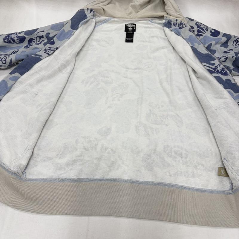 ステューシー STUSSY パーカー 長袖 カモフラ 迷彩 ロゴ 総柄 ジップアップ フルジップ パーカー スウェット S ロゴ、文字 X プリント X カモフラージュ柄・迷彩 青 / ブルー / blue X 灰 / グレー / gray X 紺 / ネイビー / navy メンズ USED 古着 中古 50161778