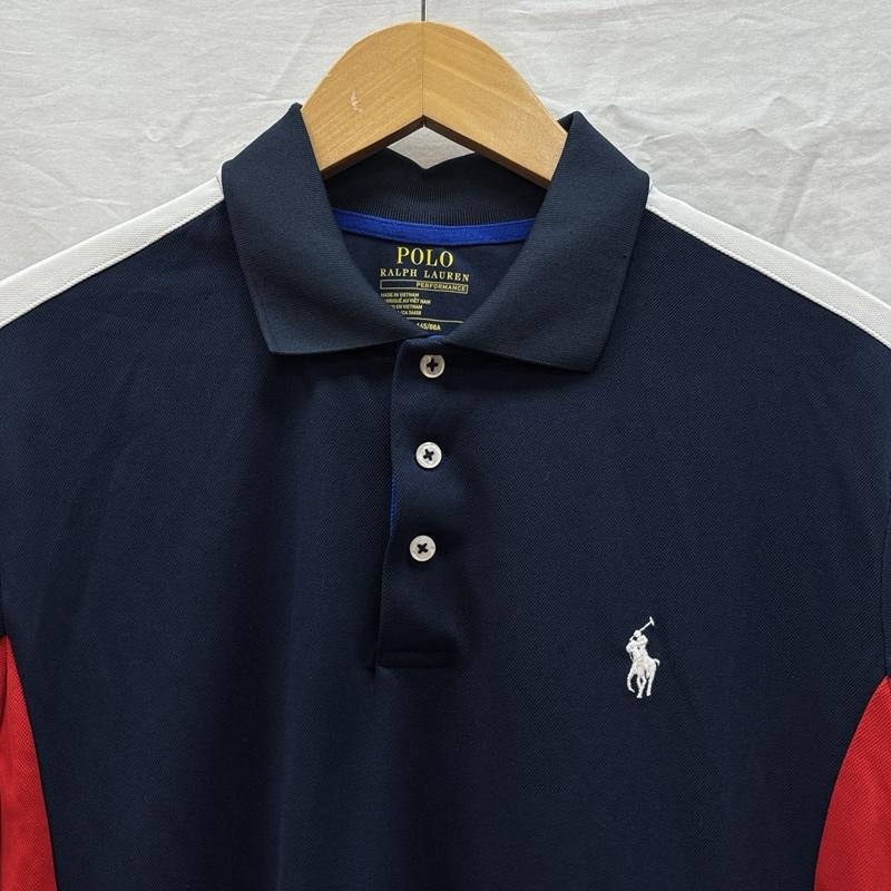 ラルフローレン RALPHLAUREN ポロシャツ 半袖 ポニー刺繍 トリコロール ナイロン ポロシャツ XS 紺 / ネイビー / navy X 白 / ホワイト / white X 赤 / レッド / red メンズ USED 古着 中古 50161793