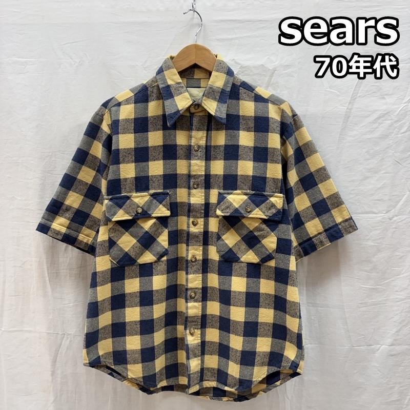 シアーズ SEARS シャツ、ブラウス 半袖 70年代 ビンテージ FieldMasters チェック フランネル 半袖 シャツ 襟芯入り 70s VINTAGE M メンズ USED 古着 中古 50161795