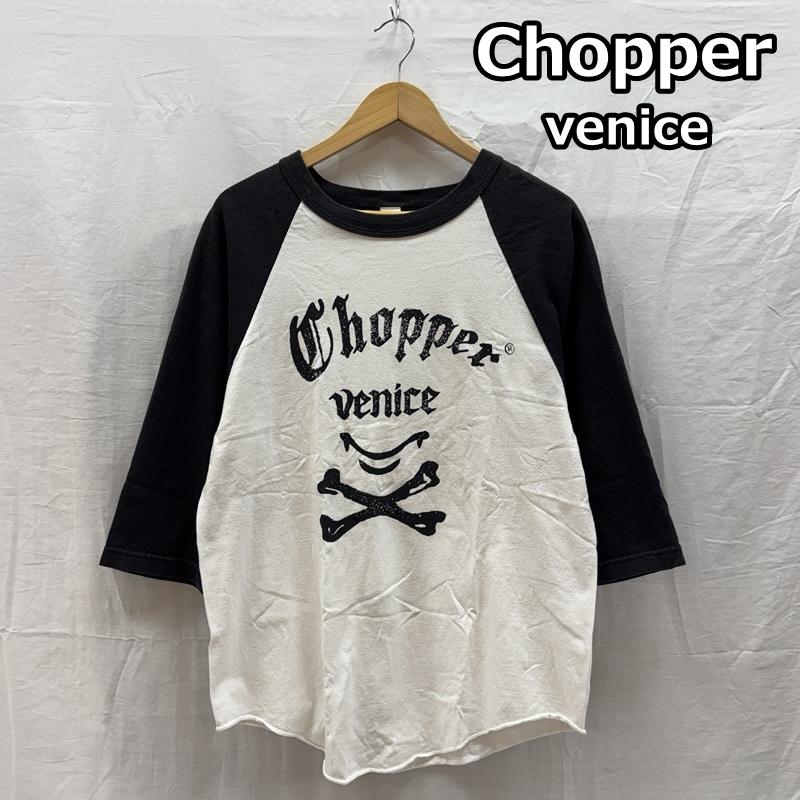 古着 USED Tシャツ 七分袖 Chopper venice USA製 ロゴ プリント ラグラン 七分袖 Tシャツ - 白 / ホワイト / white X 黒 / ブラック / black メンズ USED 古着 中古 50161807