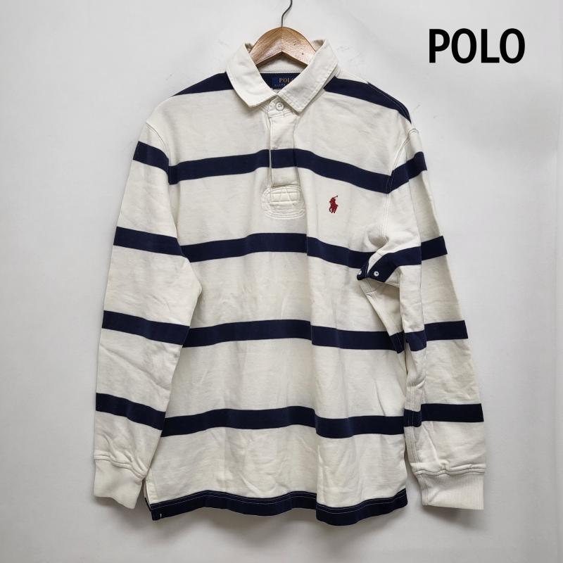 ポロラルフローレン POLO RALPH LAUREN カットソー 長袖 ラガーシャツ ホワイト×ネイビー RN41381CA56658 L メンズ USED 古着 中古 50161815