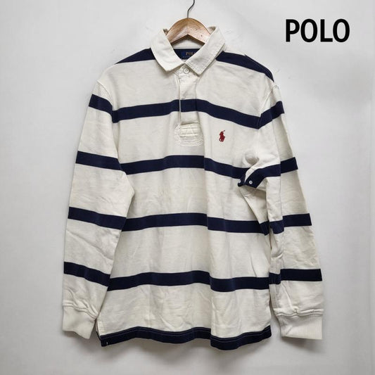 ポロラルフローレン POLO RALPH LAUREN カットソー 長袖 ラガーシャツ ホワイト×ネイビー RN41381CA56658 L メンズ USED 古着 中古 50161815
