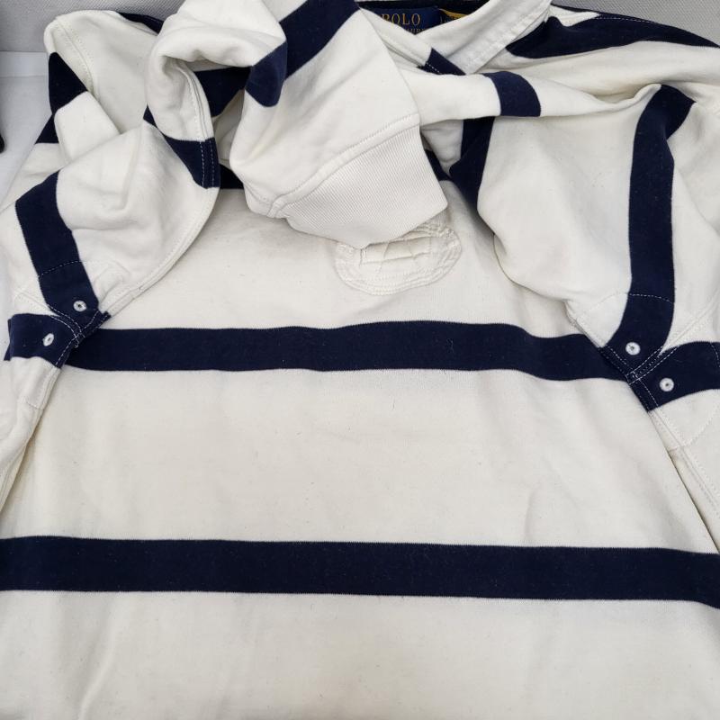 ポロラルフローレン POLO RALPH LAUREN カットソー 長袖 ラガーシャツ ホワイト×ネイビー RN41381CA56658 L メンズ USED 古着 中古 50161815