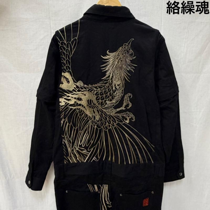 絡繰魂 KARAKURI TAMASHII サロペット・オーバーオール サロペット、オーバーオール 天駆ける鳳凰オールインワンツナギ black L L 刺繍 黒 / ブラック / black X 金 / ゴールド / gold color メンズ USED 古着 中古 50161818