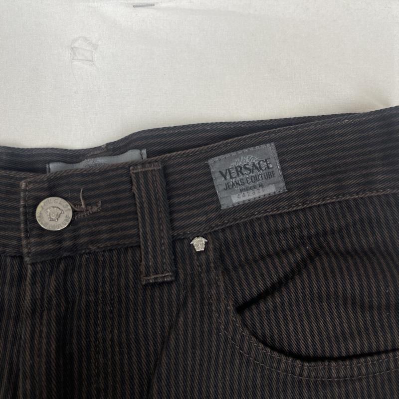 ヴェルサーチ VERSACE パンツ チノパン JEANS COUTURE イタリア製 ストライプ柄 コットン パンツ 46 茶 / ブラウン / brown メンズ USED 古着 中古 50161824