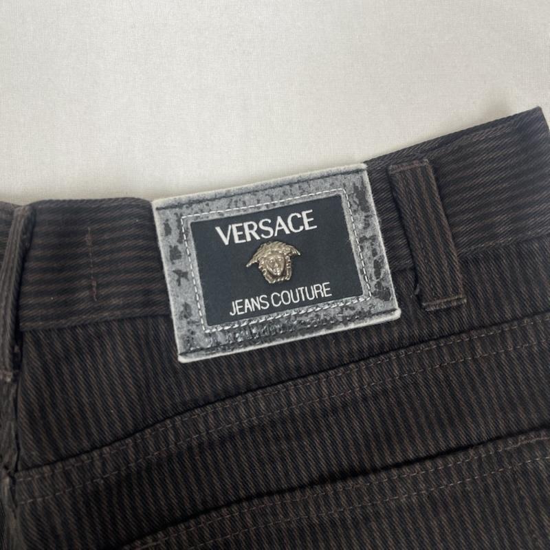 ヴェルサーチ VERSACE パンツ チノパン JEANS COUTURE イタリア製 ストライプ柄 コットン パンツ 46 茶 / ブラウン / brown メンズ USED 古着 中古 50161824