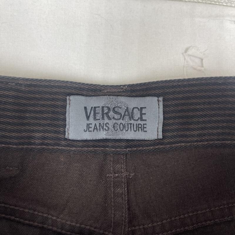 ヴェルサーチ VERSACE パンツ チノパン JEANS COUTURE イタリア製 ストライプ柄 コットン パンツ 46 茶 / ブラウン / brown メンズ USED 古着 中古 50161824
