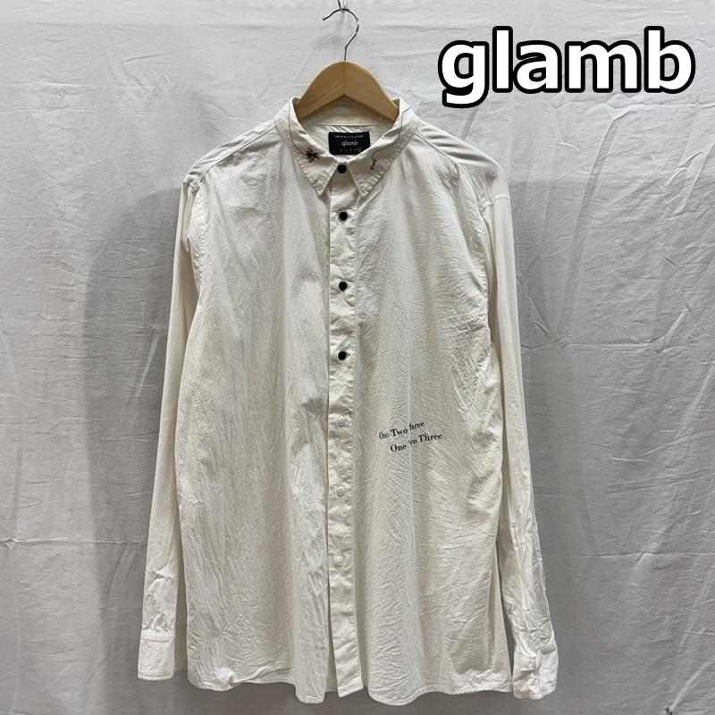グラム glamb シャツ、ブラウス 長袖 襟刺繍 One Two Three プリント 長袖 シャツ 4 白 / ホワイト / white メンズ USED 古着 中古 50161844