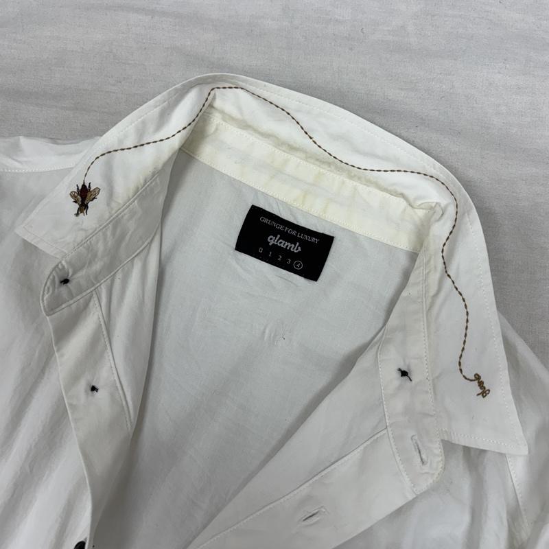 グラム glamb シャツ、ブラウス 長袖 襟刺繍 One Two Three プリント 長袖 シャツ 4 白 / ホワイト / white メンズ USED 古着 中古 50161844