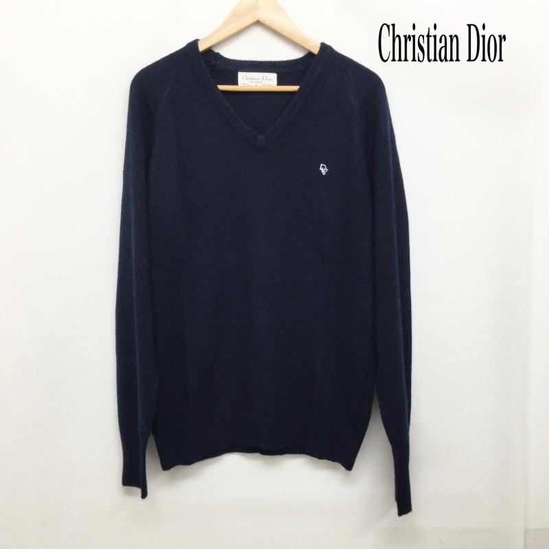 クリスチャンディオール Christian Dior ニット、セーター 長袖 ビンテージ Christian Dior クリスチャンディオール Vネック アクリル ニット ネイビー L 無地 紺 / ネイビー / navy メンズ USED 古着 中古 50161850