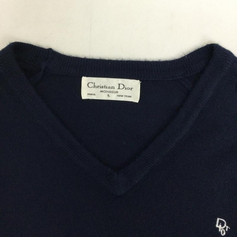 クリスチャンディオール Christian Dior ニット、セーター 長袖 ビンテージ Christian Dior クリスチャンディオール Vネック アクリル ニット ネイビー L 無地 紺 / ネイビー / navy メンズ USED 古着 中古 50161850